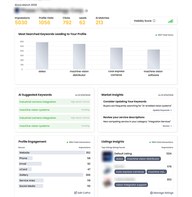 Industrial Web Search supplier dashboard