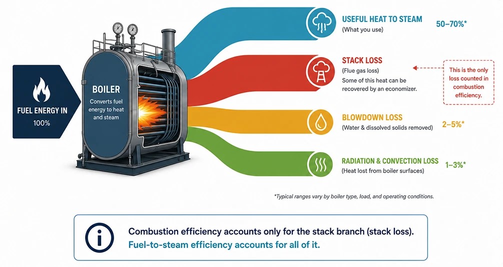 Industrial boiler efficiency and heat recovery diagram