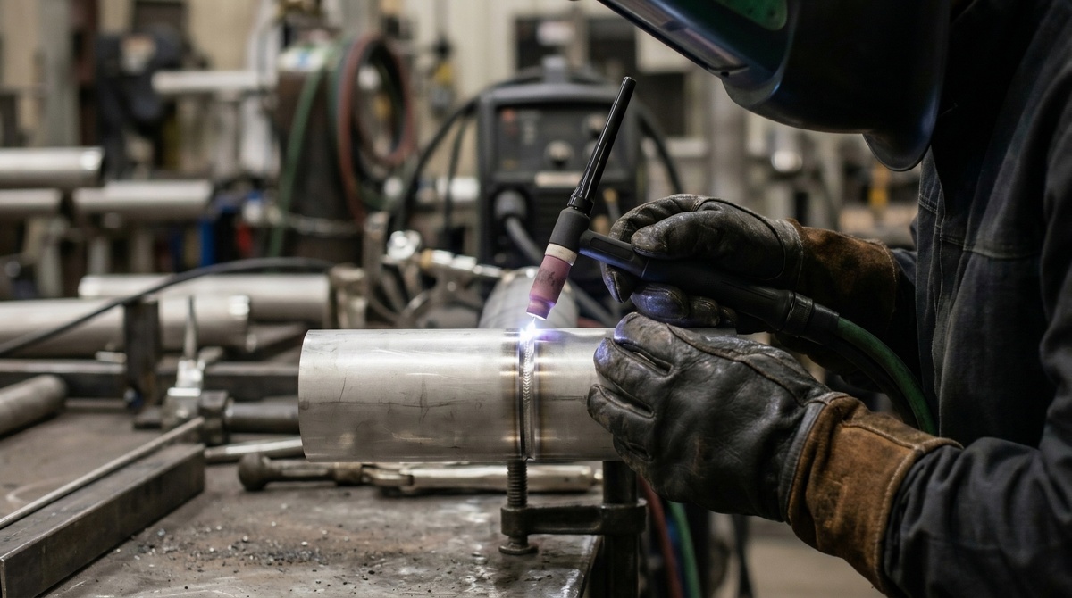 Industrial components being assembled by an engineer using engineered joining methods.