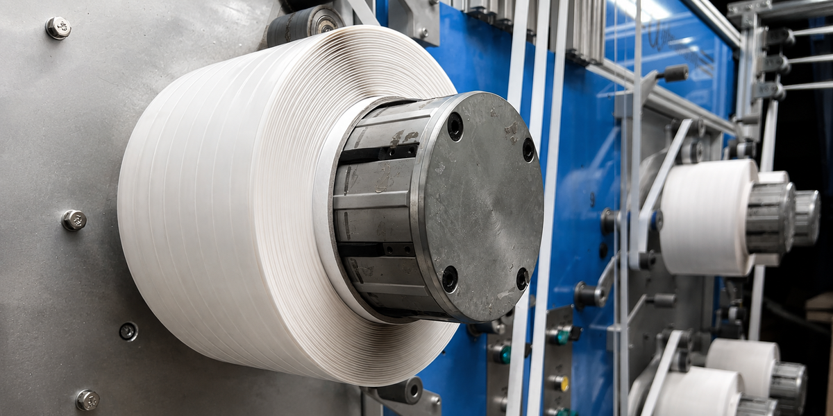 Industrial bonding tape being pressure-applied to a component during assembly.