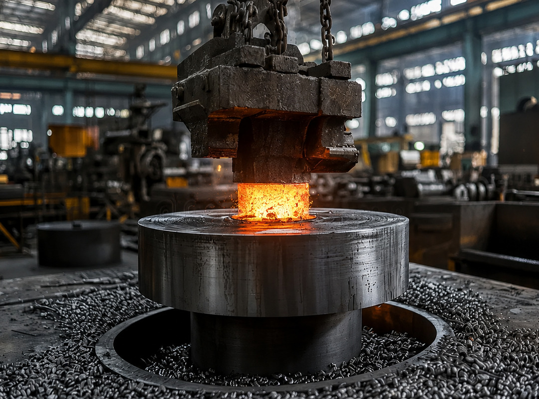 Hot metal component being formed during an industrial casting or forging process.