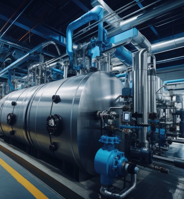 Industrial boiler installed in a plant boiler room
