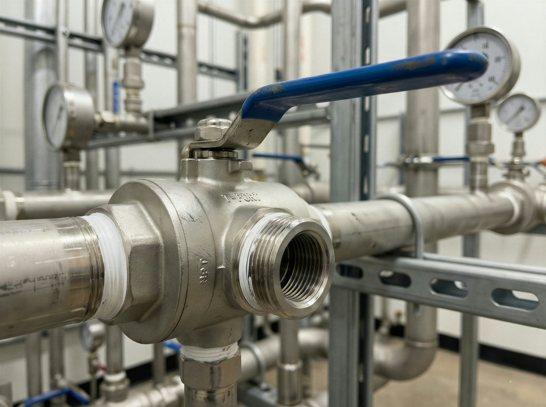 Industrial ball valve with a quarter-turn closure used for on-off flow isolation.