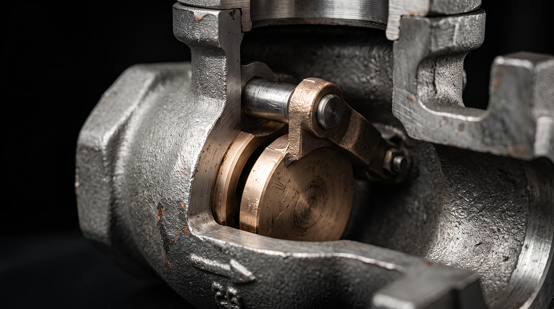 Check valve showing the internal closure that prevents reverse flow in industrial piping.