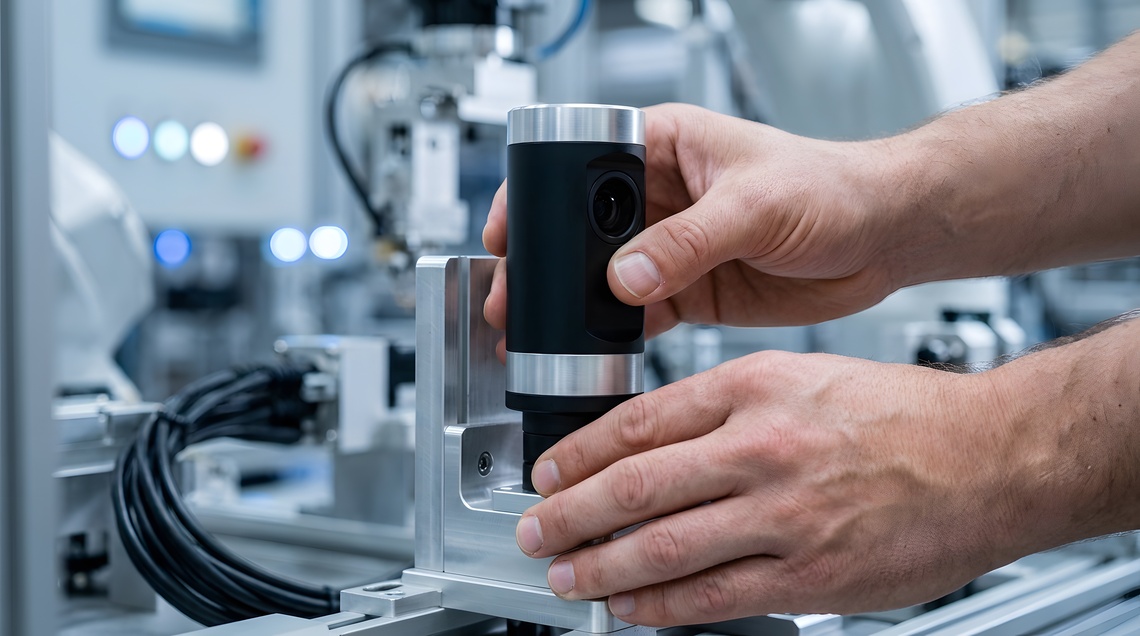 Industrial sensor mounted at the measurement point on process equipment