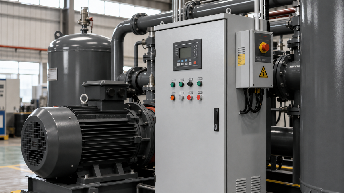 Industrial electric motor and variable frequency drive operating a driven machine.