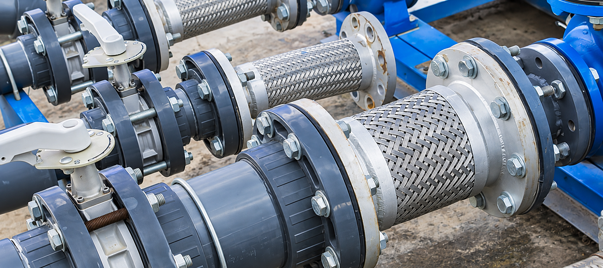 Flexible shaft coupling connecting a motor to industrial driven equipment.