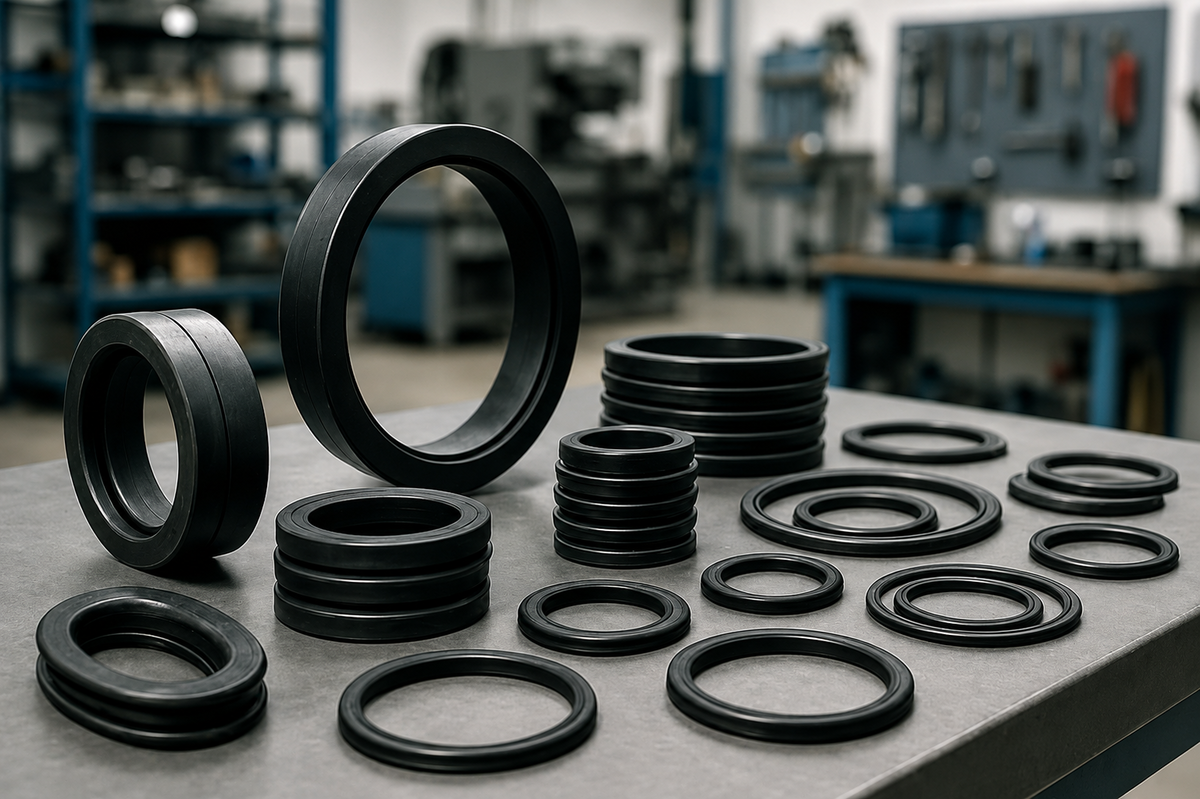 Assortment of industrial O-rings, gaskets, molded rubber parts, and sealing components.