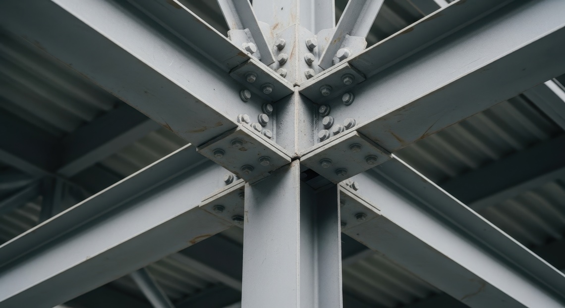 High-strength structural bolt assemblies in a steel connection on a critical structural application.