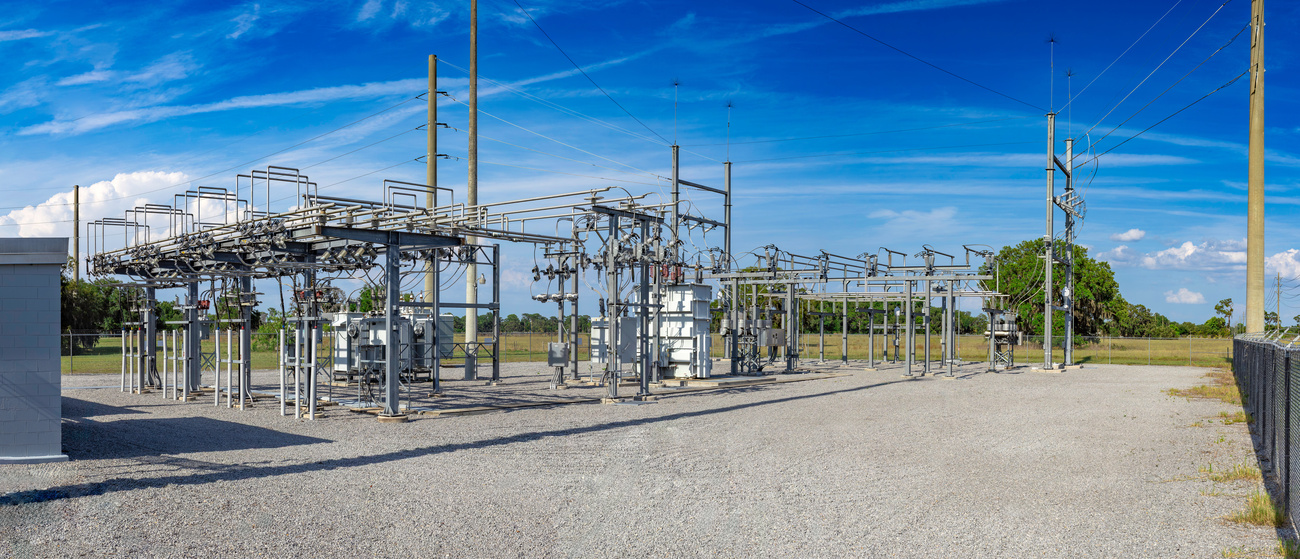 Large power transformer installed at an industrial electrical substation